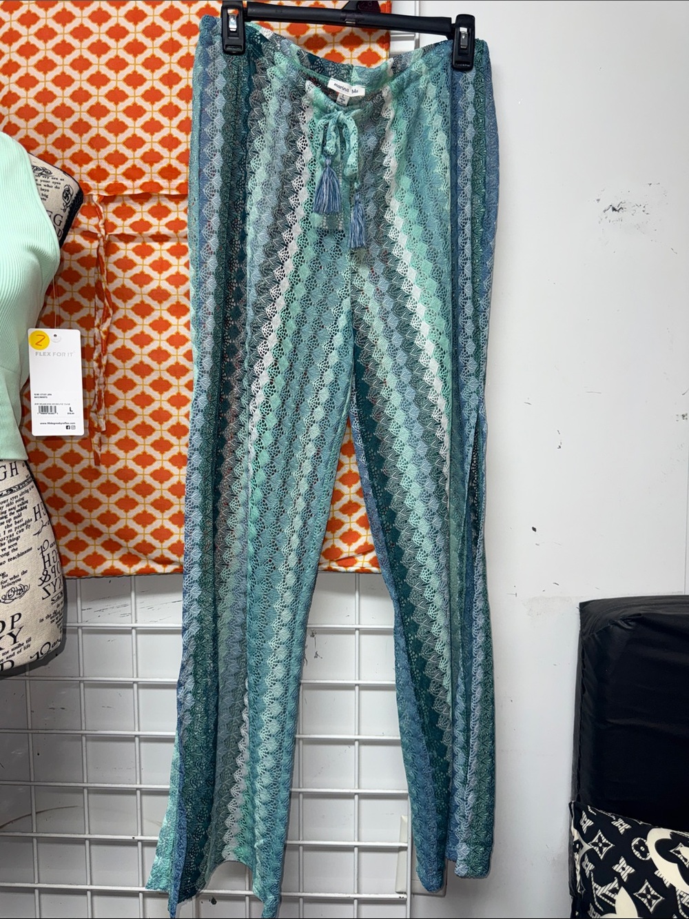 Marina Blu Mint & Teal Crochet Lace like pants
